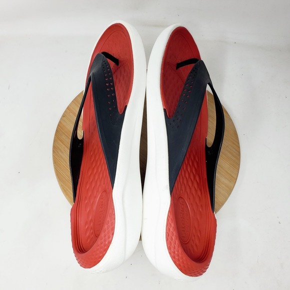 Crocs LiteRide Flip Flop Mens 10 Black Red Lightweight Sandals Shoes - Picture 10 of 13